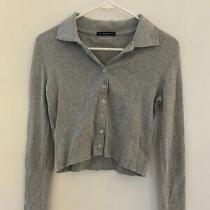 Brandy Melville Ribbed Knit Cropped Long Sleeve Polo - XS